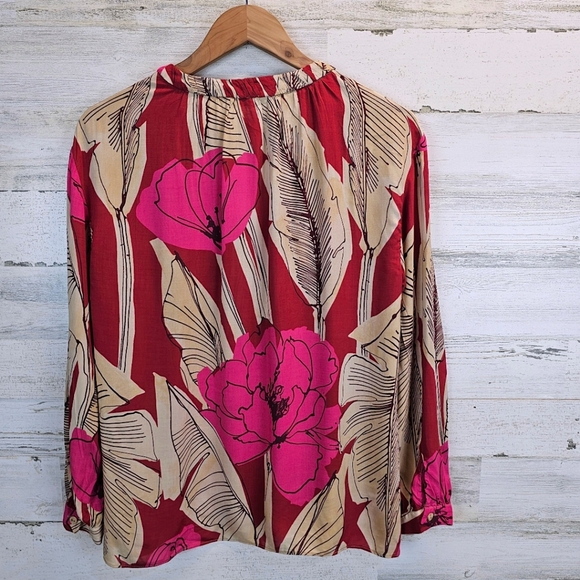 Zara Womens Tropical Floral V-Neck Top Medium Red Relaxed Beachy Coconut Girl - Picture 4 of 12